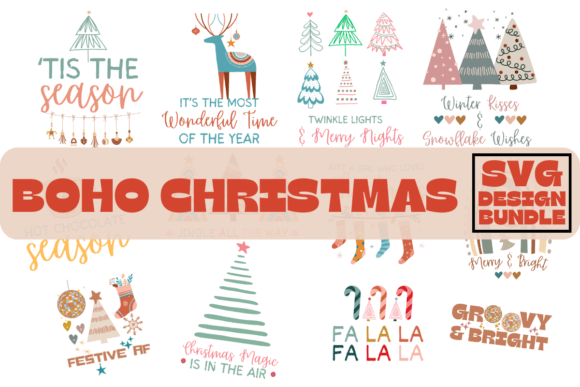Download Boho Retro Christmas Bundle SVG PNG - Christmas bundle svg Collection