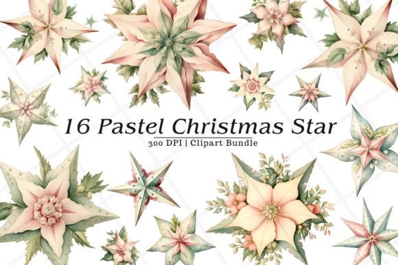 Download Pastel Christmas Star Watercolor Clipart - Star Collection